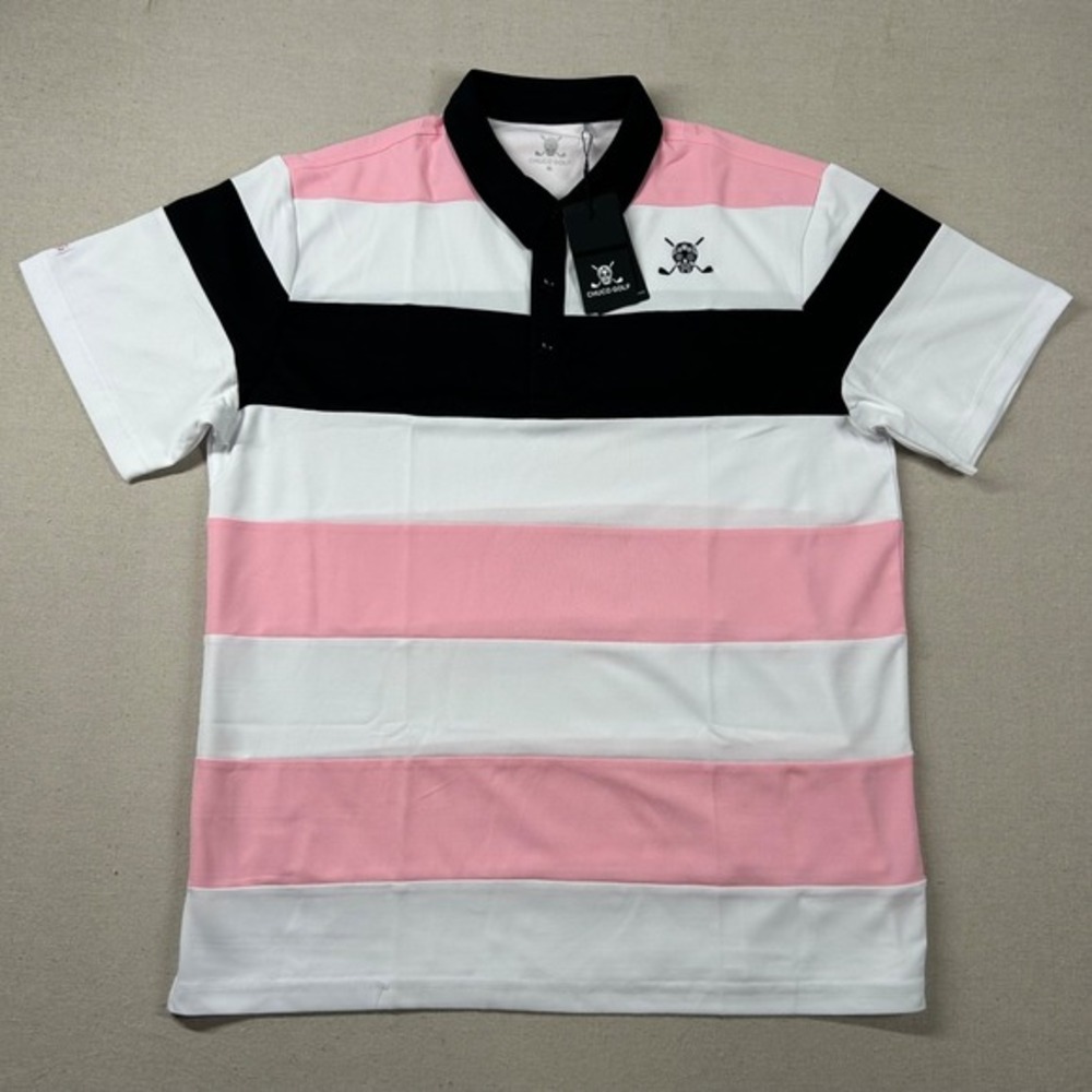 Chuco Golf Shirt Mens XL Performance Skull Pique Striped Color Block Pink Black